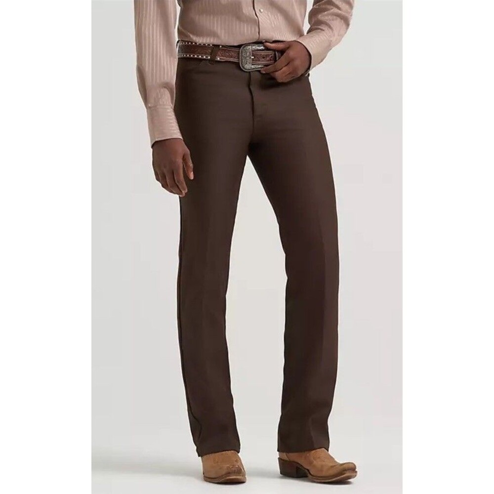 Wrancher Dress Jeans 82BK Brown Polyester Flare Slim Fit Mens Sz 40x32 Wrancher